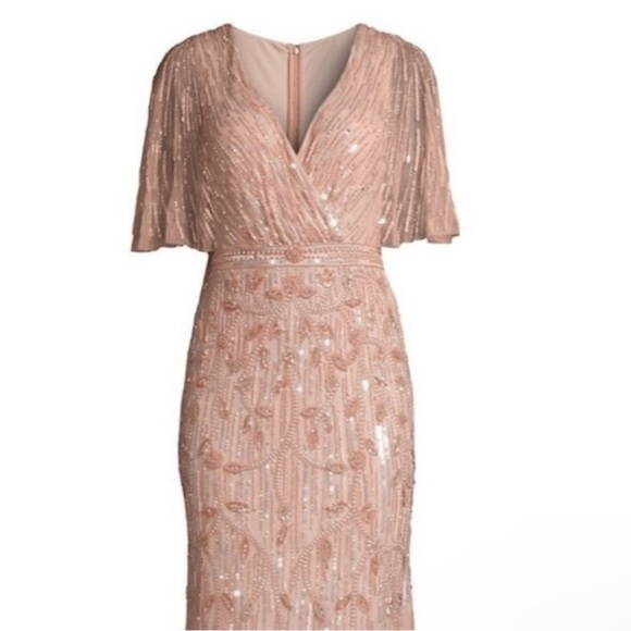 Mac Duggal - Beaded Cape Gown V Neck Dress Blush Size 8 NWT #9064 - Picture 4 of 9